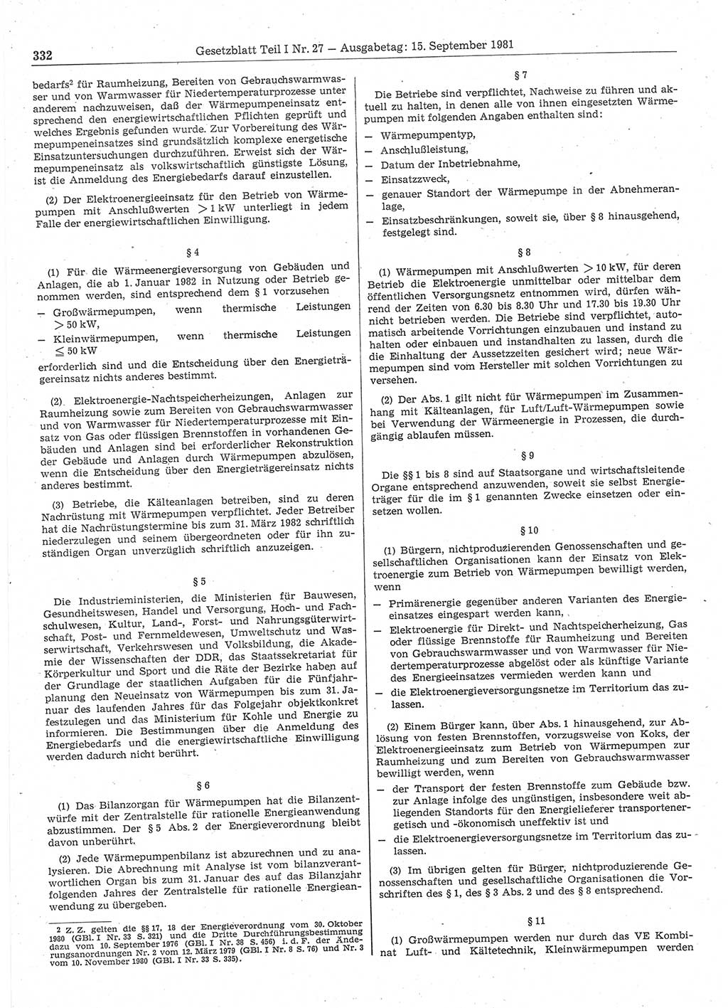 Gesetzblatt (GBl.) der Deutschen Demokratischen Republik (DDR) Teil Ⅰ 1981, Seite 332 (GBl. DDR Ⅰ 1981, S. 332)