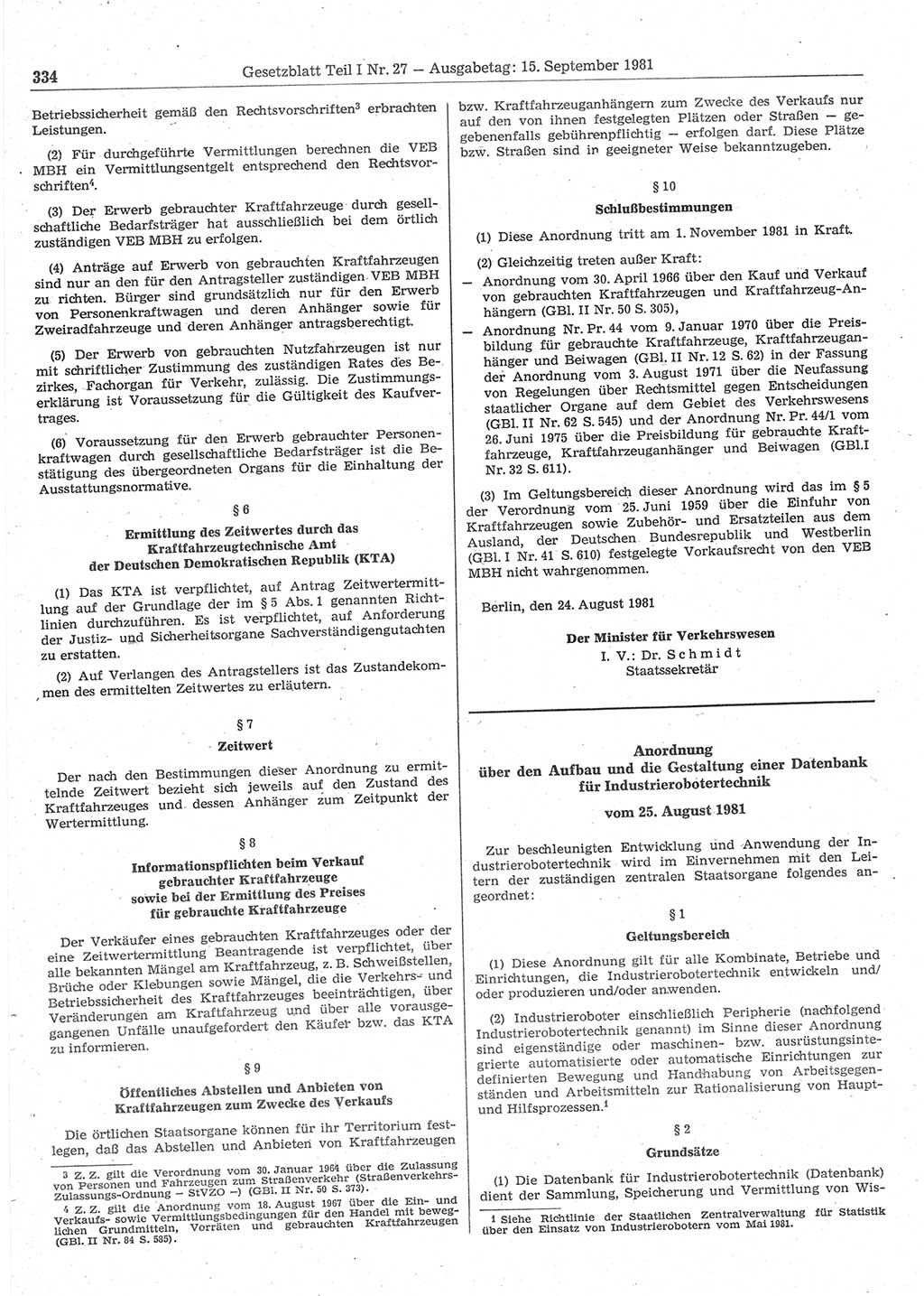 Gesetzblatt (GBl.) der Deutschen Demokratischen Republik (DDR) Teil Ⅰ 1981, Seite 334 (GBl. DDR Ⅰ 1981, S. 334)