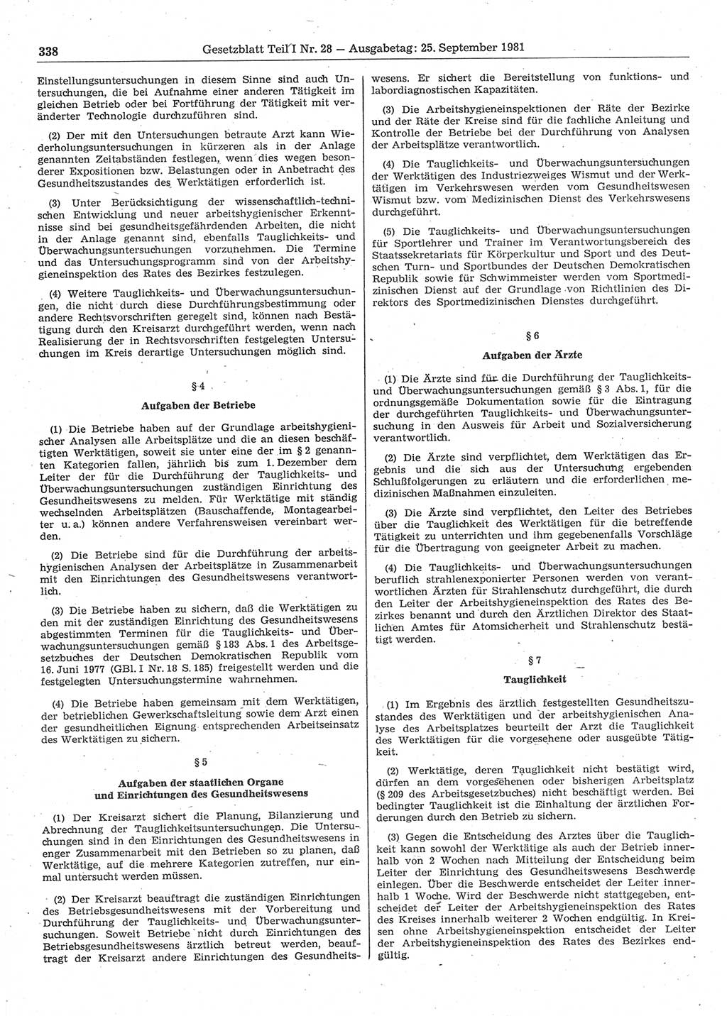 Gesetzblatt (GBl.) der Deutschen Demokratischen Republik (DDR) Teil Ⅰ 1981, Seite 338 (GBl. DDR Ⅰ 1981, S. 338)