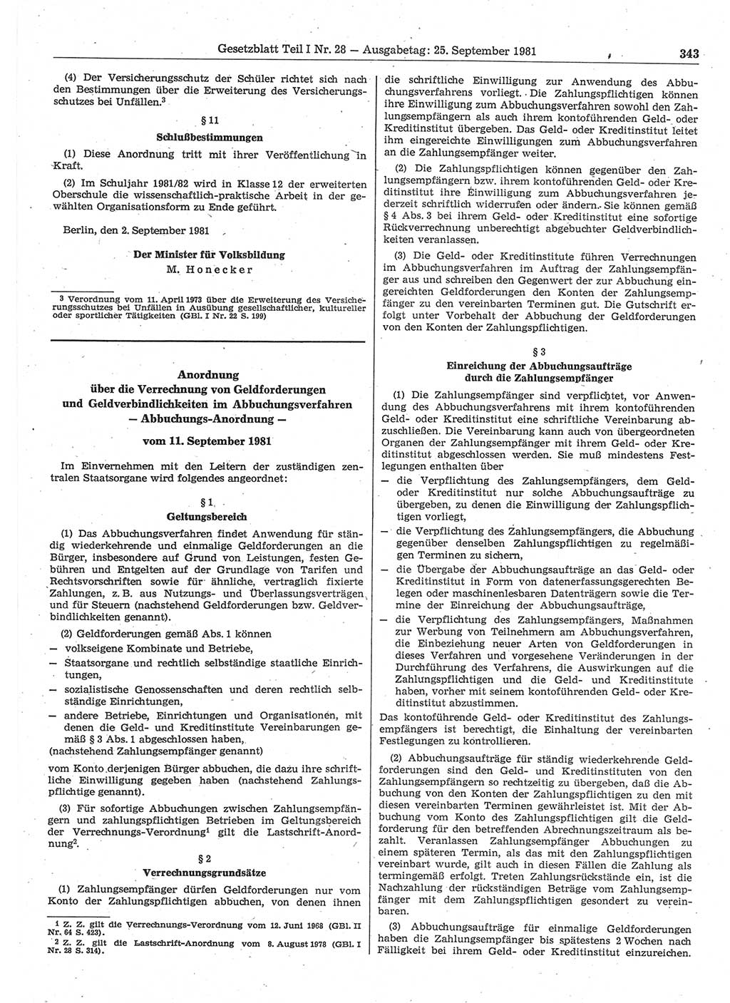 Gesetzblatt (GBl.) der Deutschen Demokratischen Republik (DDR) Teil Ⅰ 1981, Seite 343 (GBl. DDR Ⅰ 1981, S. 343)