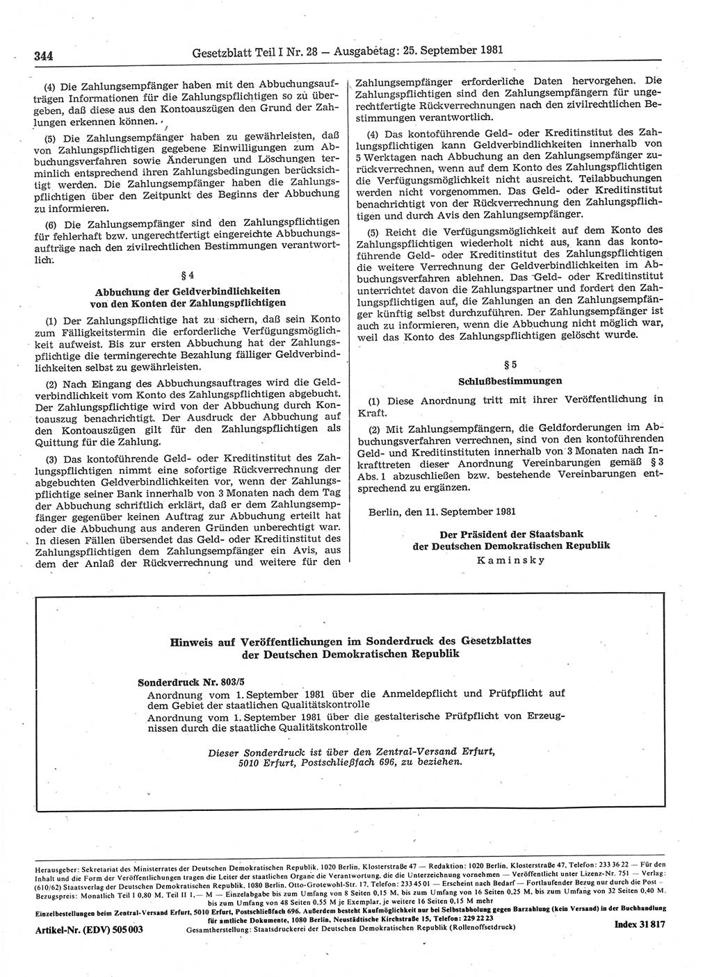 Gesetzblatt (GBl.) der Deutschen Demokratischen Republik (DDR) Teil Ⅰ 1981, Seite 344 (GBl. DDR Ⅰ 1981, S. 344)