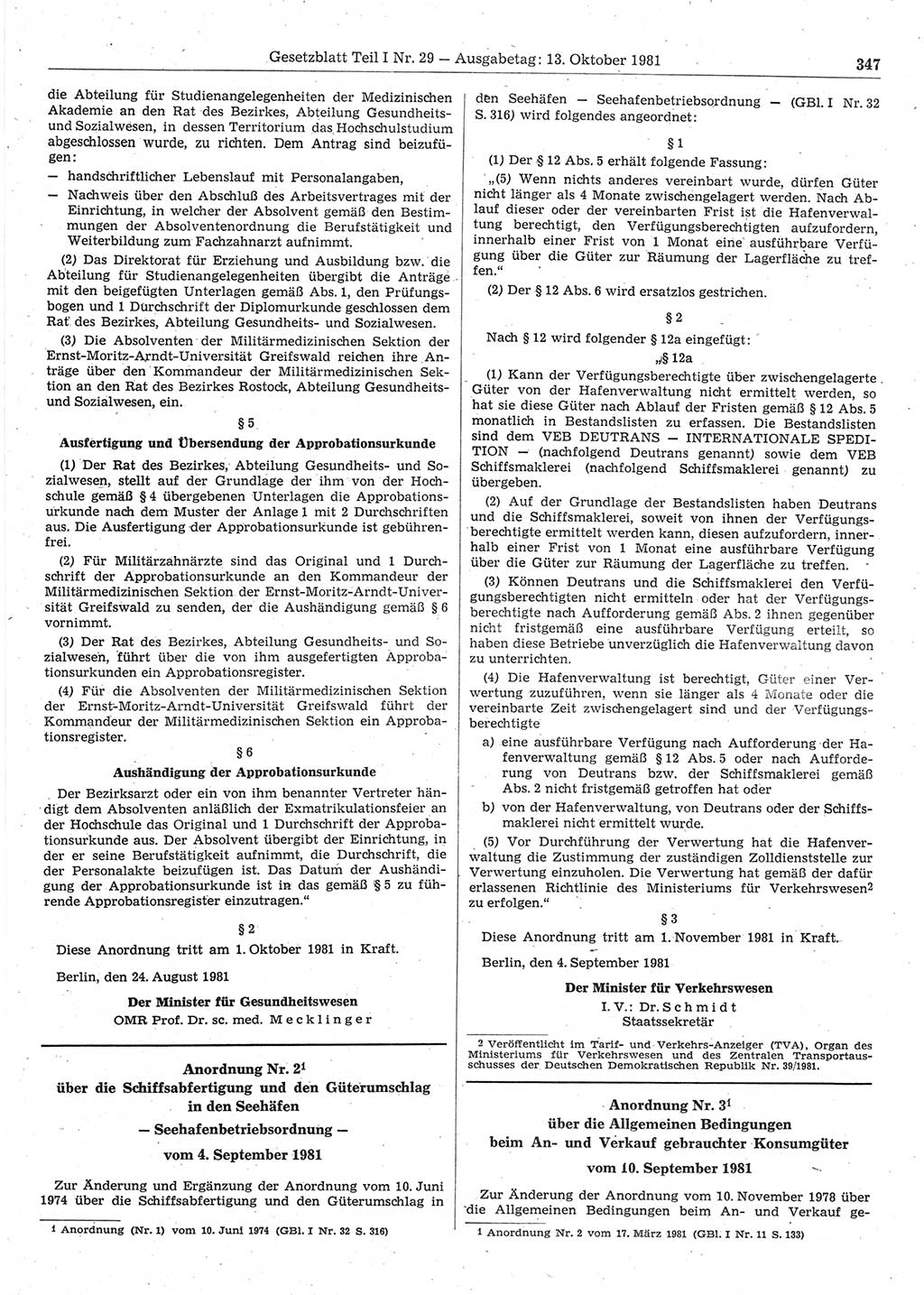Gesetzblatt (GBl.) der Deutschen Demokratischen Republik (DDR) Teil Ⅰ 1981, Seite 347 (GBl. DDR Ⅰ 1981, S. 347)