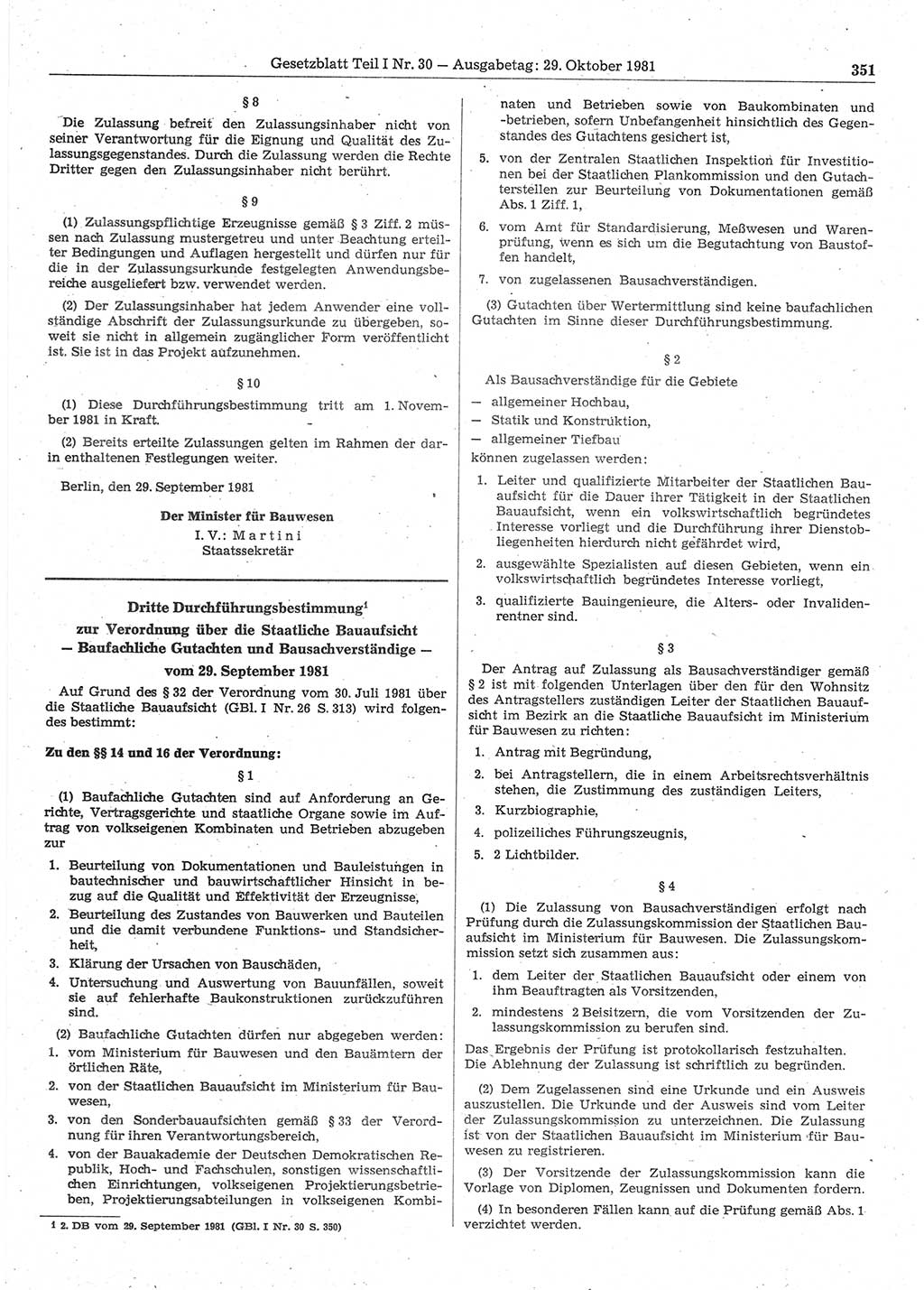 Gesetzblatt (GBl.) der Deutschen Demokratischen Republik (DDR) Teil Ⅰ 1981, Seite 351 (GBl. DDR Ⅰ 1981, S. 351)
