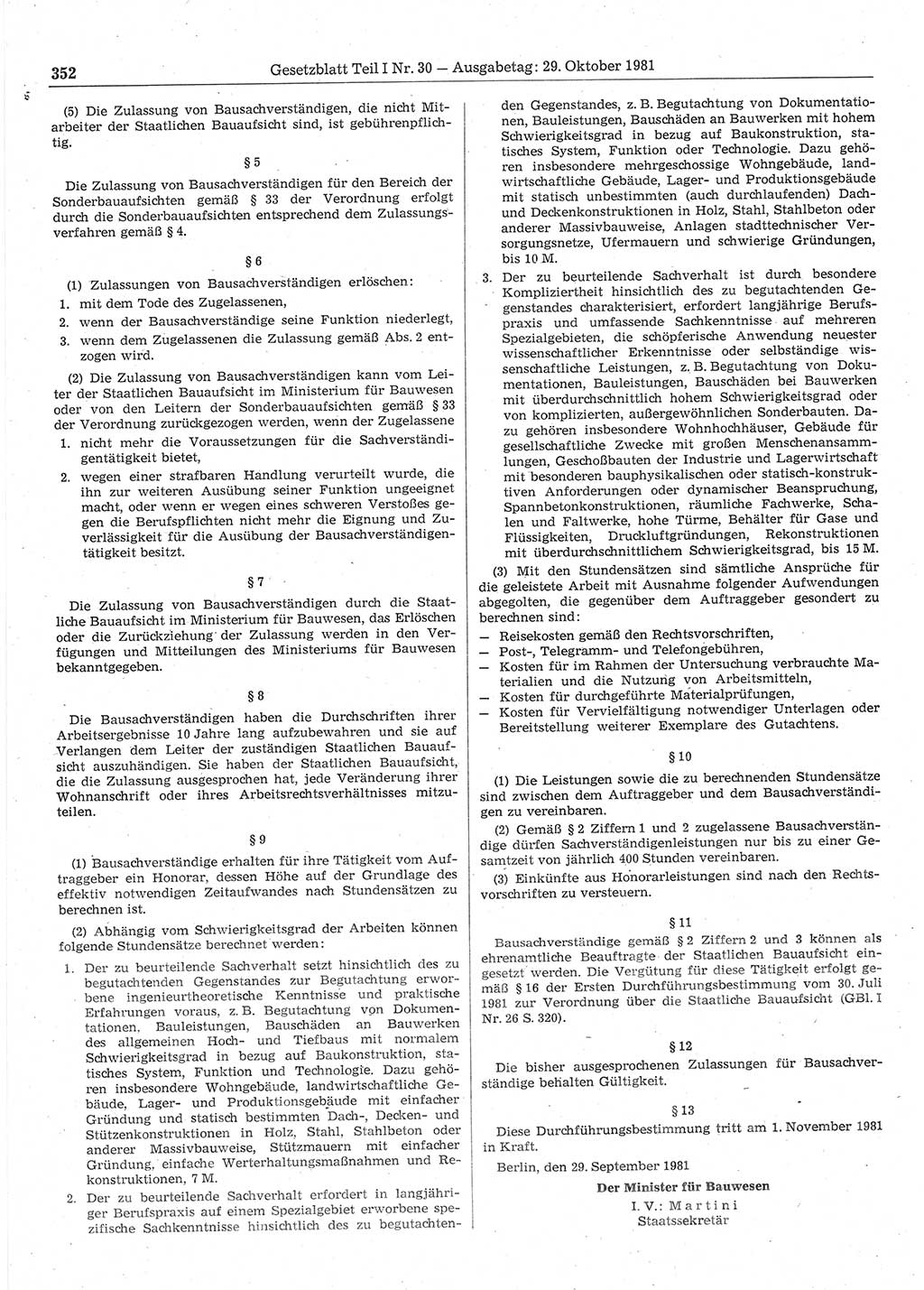 Gesetzblatt (GBl.) der Deutschen Demokratischen Republik (DDR) Teil Ⅰ 1981, Seite 352 (GBl. DDR Ⅰ 1981, S. 352)
