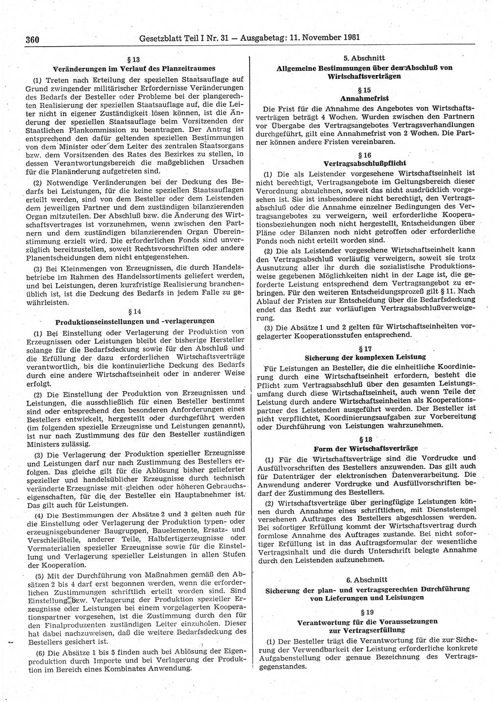 Gesetzblatt (GBl.) der Deutschen Demokratischen Republik (DDR) Teil Ⅰ 1981, Seite 360 (GBl. DDR Ⅰ 1981, S. 360)