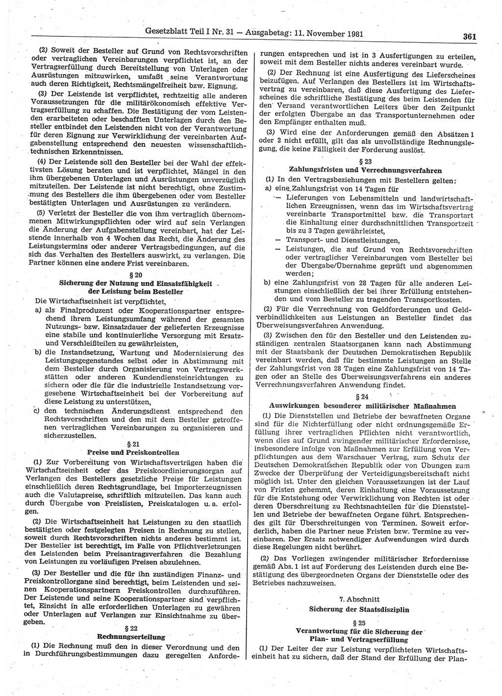 Gesetzblatt (GBl.) der Deutschen Demokratischen Republik (DDR) Teil Ⅰ 1981, Seite 361 (GBl. DDR Ⅰ 1981, S. 361)