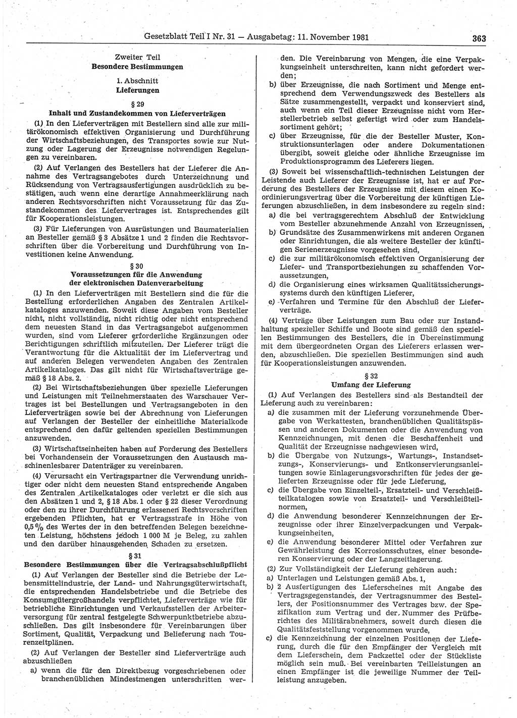 Gesetzblatt (GBl.) der Deutschen Demokratischen Republik (DDR) Teil Ⅰ 1981, Seite 363 (GBl. DDR Ⅰ 1981, S. 363)