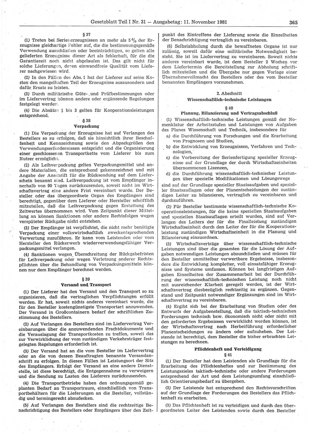 Gesetzblatt (GBl.) der Deutschen Demokratischen Republik (DDR) Teil Ⅰ 1981, Seite 365 (GBl. DDR Ⅰ 1981, S. 365)