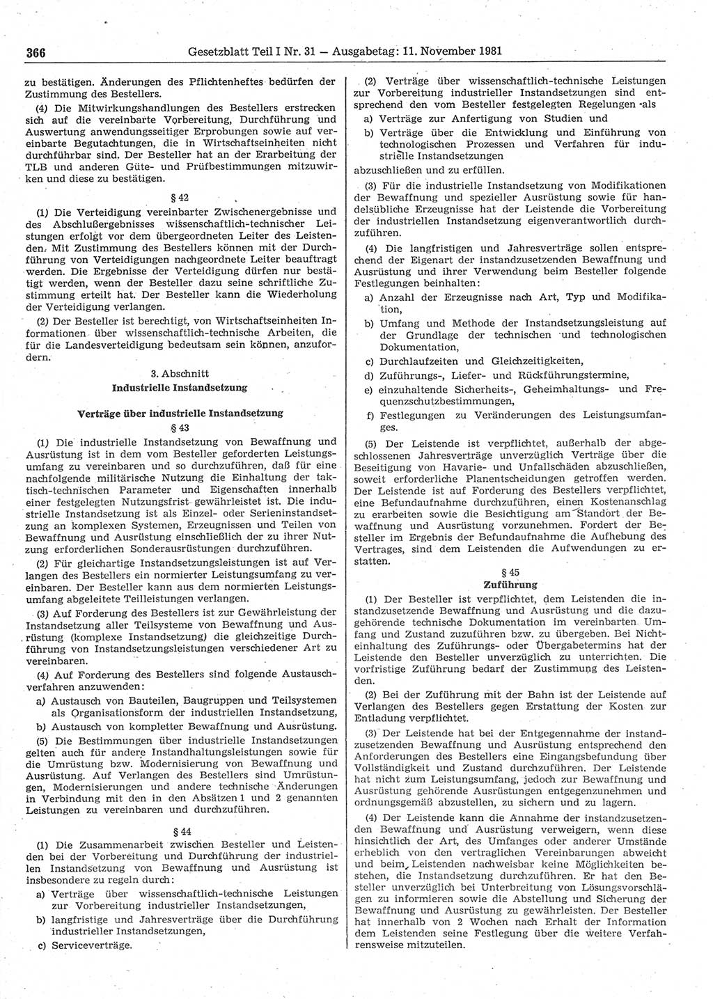 Gesetzblatt (GBl.) der Deutschen Demokratischen Republik (DDR) Teil Ⅰ 1981, Seite 366 (GBl. DDR Ⅰ 1981, S. 366)