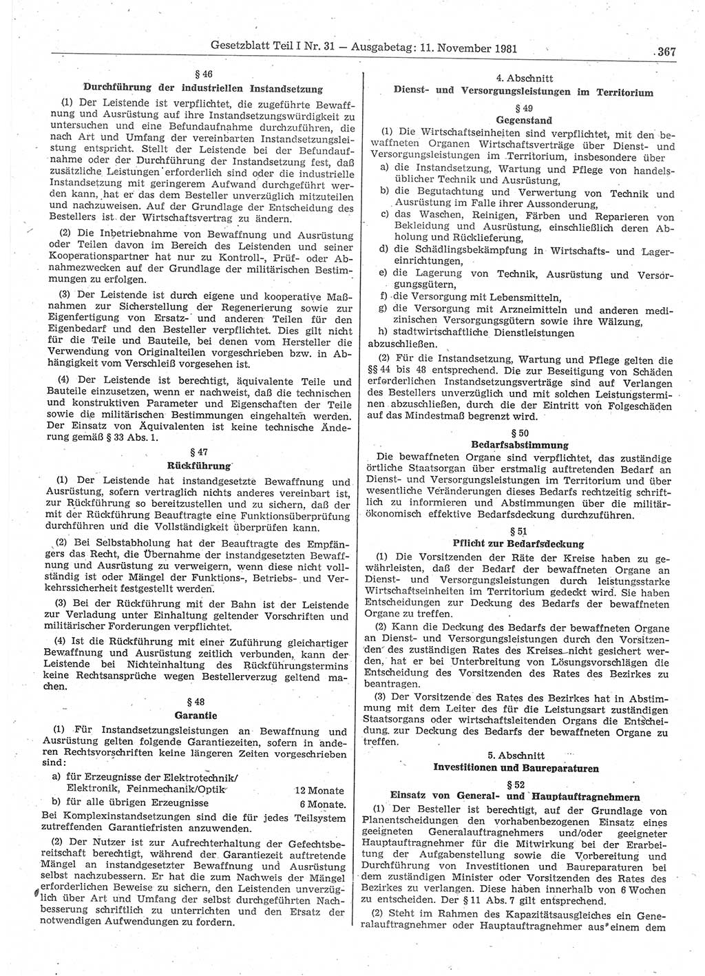 Gesetzblatt (GBl.) der Deutschen Demokratischen Republik (DDR) Teil Ⅰ 1981, Seite 367 (GBl. DDR Ⅰ 1981, S. 367)