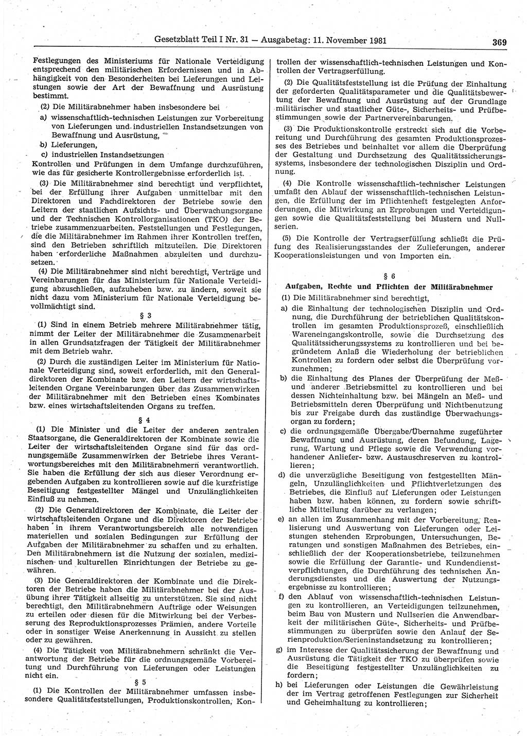 Gesetzblatt (GBl.) der Deutschen Demokratischen Republik (DDR) Teil Ⅰ 1981, Seite 369 (GBl. DDR Ⅰ 1981, S. 369)