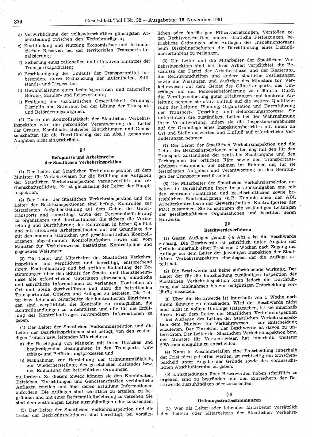 Gesetzblatt (GBl.) der Deutschen Demokratischen Republik (DDR) Teil Ⅰ 1981, Seite 374 (GBl. DDR Ⅰ 1981, S. 374)
