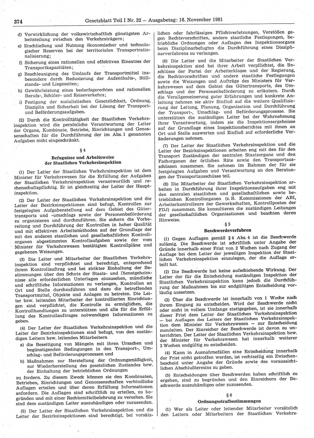 Gesetzblatt (GBl.) der Deutschen Demokratischen Republik (DDR) Teil Ⅰ 1981, Seite 374 (GBl. DDR Ⅰ 1981, S. 374)