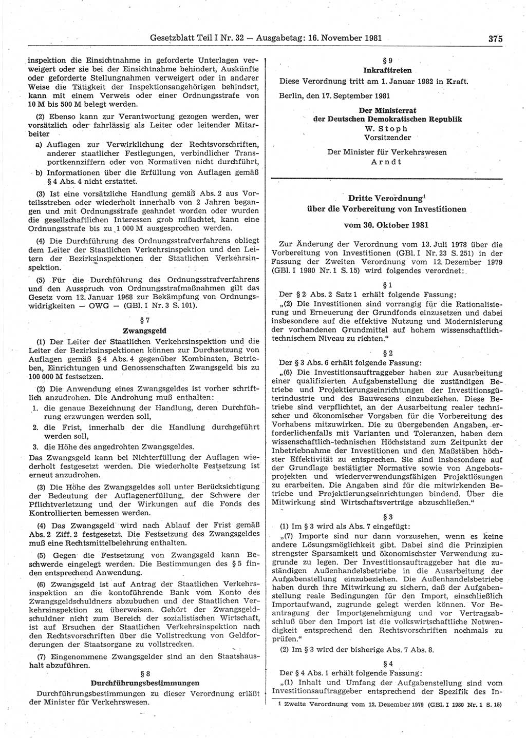 Gesetzblatt (GBl.) der Deutschen Demokratischen Republik (DDR) Teil Ⅰ 1981, Seite 375 (GBl. DDR Ⅰ 1981, S. 375)