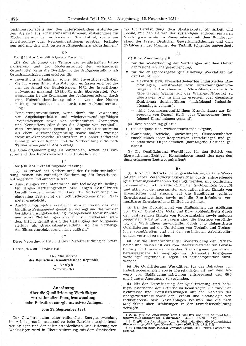 Gesetzblatt (GBl.) der Deutschen Demokratischen Republik (DDR) Teil Ⅰ 1981, Seite 376 (GBl. DDR Ⅰ 1981, S. 376)
