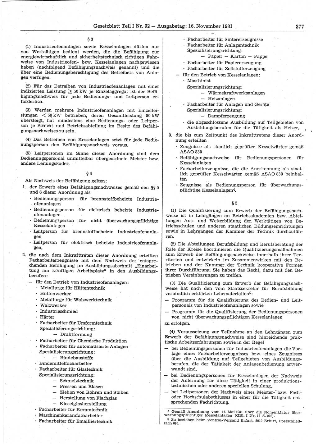 Gesetzblatt (GBl.) der Deutschen Demokratischen Republik (DDR) Teil Ⅰ 1981, Seite 377 (GBl. DDR Ⅰ 1981, S. 377)