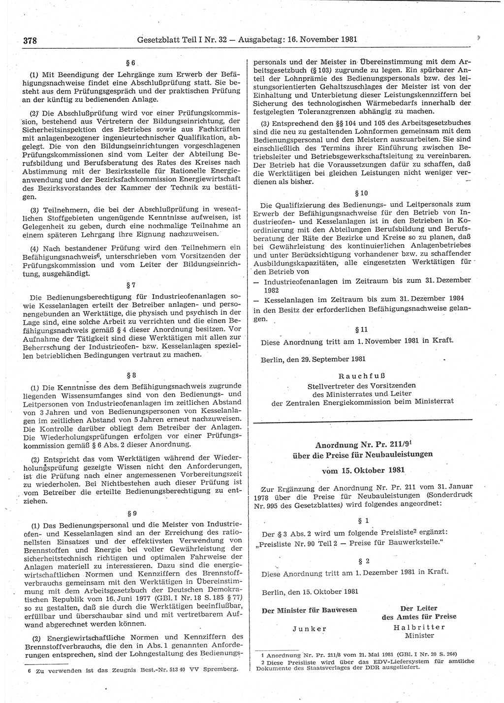 Gesetzblatt (GBl.) der Deutschen Demokratischen Republik (DDR) Teil Ⅰ 1981, Seite 378 (GBl. DDR Ⅰ 1981, S. 378)