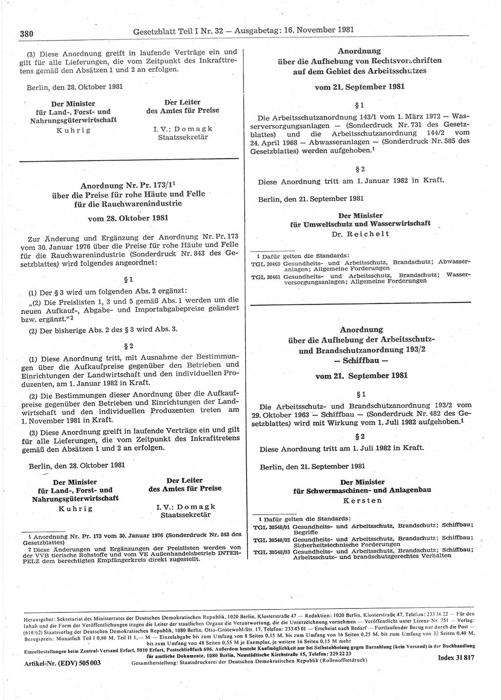 Gesetzblatt (GBl.) der Deutschen Demokratischen Republik (DDR) Teil Ⅰ 1981, Seite 380 (GBl. DDR Ⅰ 1981, S. 380)