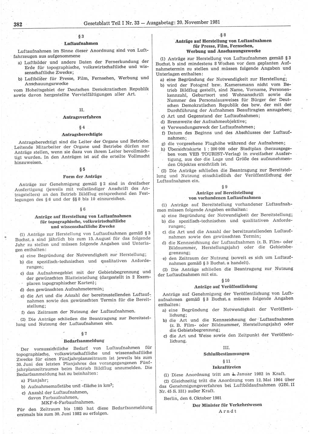 Gesetzblatt (GBl.) der Deutschen Demokratischen Republik (DDR) Teil Ⅰ 1981, Seite 382 (GBl. DDR Ⅰ 1981, S. 382)