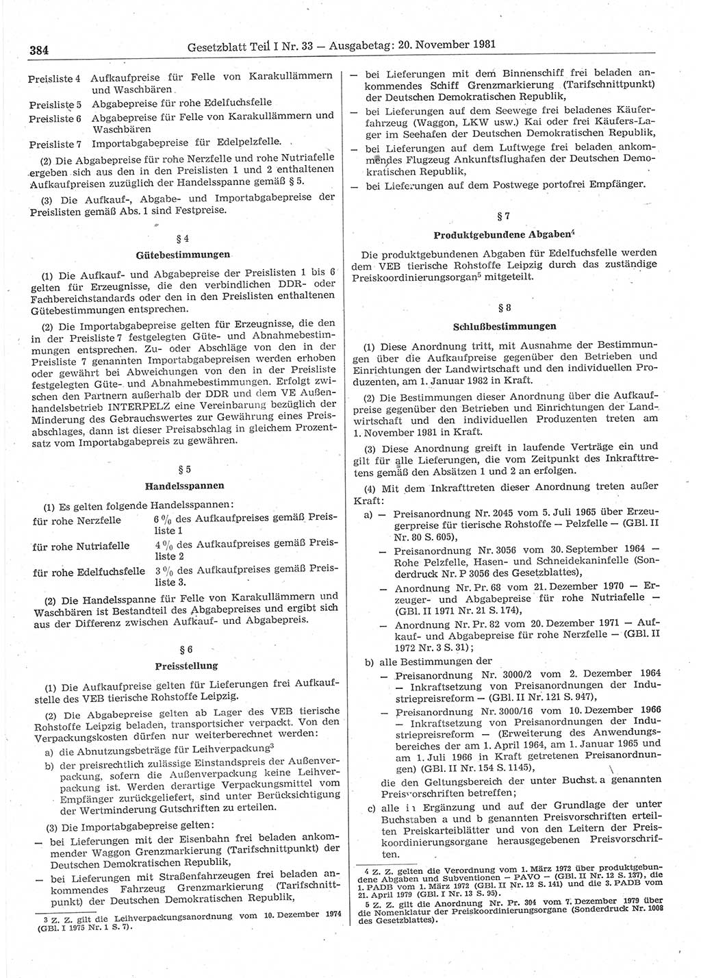 Gesetzblatt (GBl.) der Deutschen Demokratischen Republik (DDR) Teil Ⅰ 1981, Seite 384 (GBl. DDR Ⅰ 1981, S. 384)