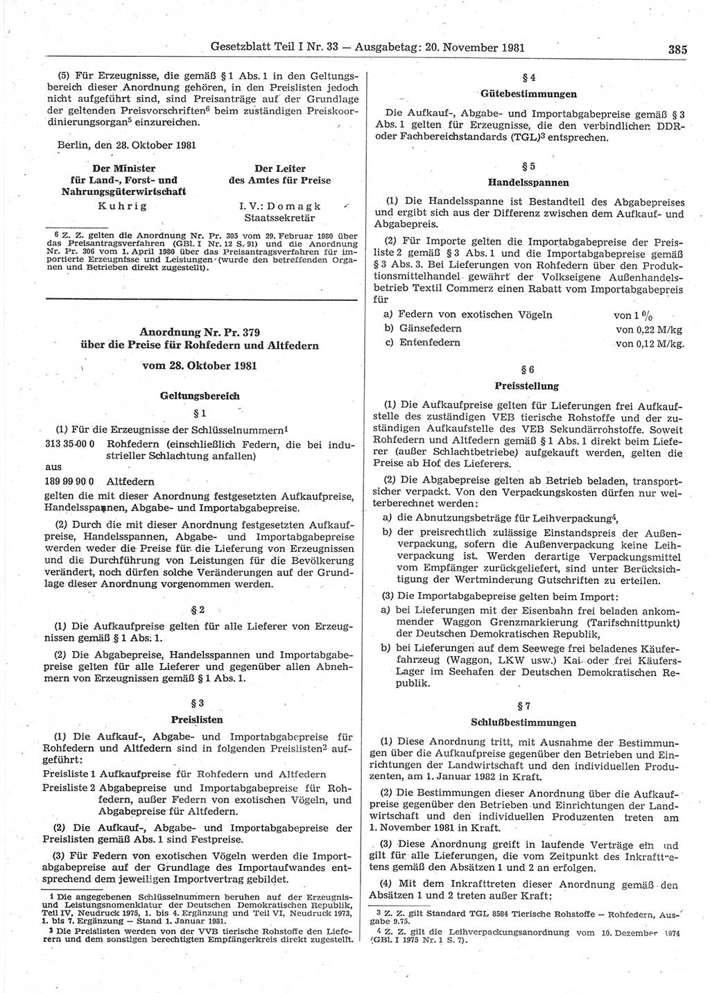 Gesetzblatt (GBl.) der Deutschen Demokratischen Republik (DDR) Teil Ⅰ 1981, Seite 385 (GBl. DDR Ⅰ 1981, S. 385)
