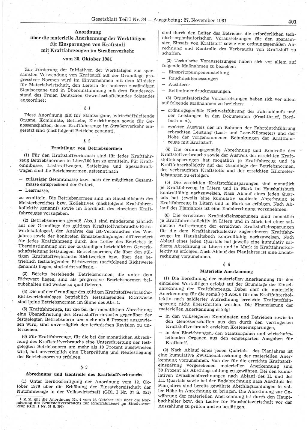 Gesetzblatt (GBl.) der Deutschen Demokratischen Republik (DDR) Teil Ⅰ 1981, Seite 401 (GBl. DDR Ⅰ 1981, S. 401)