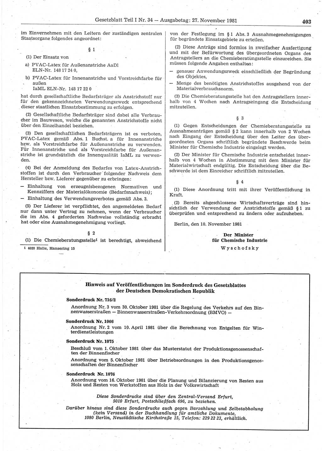 Gesetzblatt (GBl.) der Deutschen Demokratischen Republik (DDR) Teil Ⅰ 1981, Seite 403 (GBl. DDR Ⅰ 1981, S. 403)