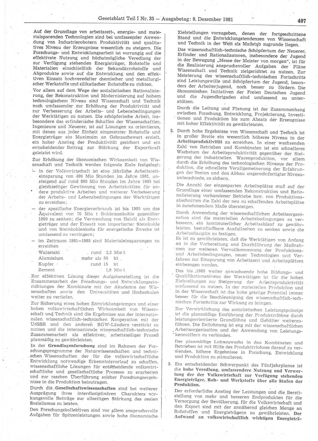 Gesetzblatt (GBl.) der Deutschen Demokratischen Republik (DDR) Teil Ⅰ 1981, Seite 407 (GBl. DDR Ⅰ 1981, S. 407)