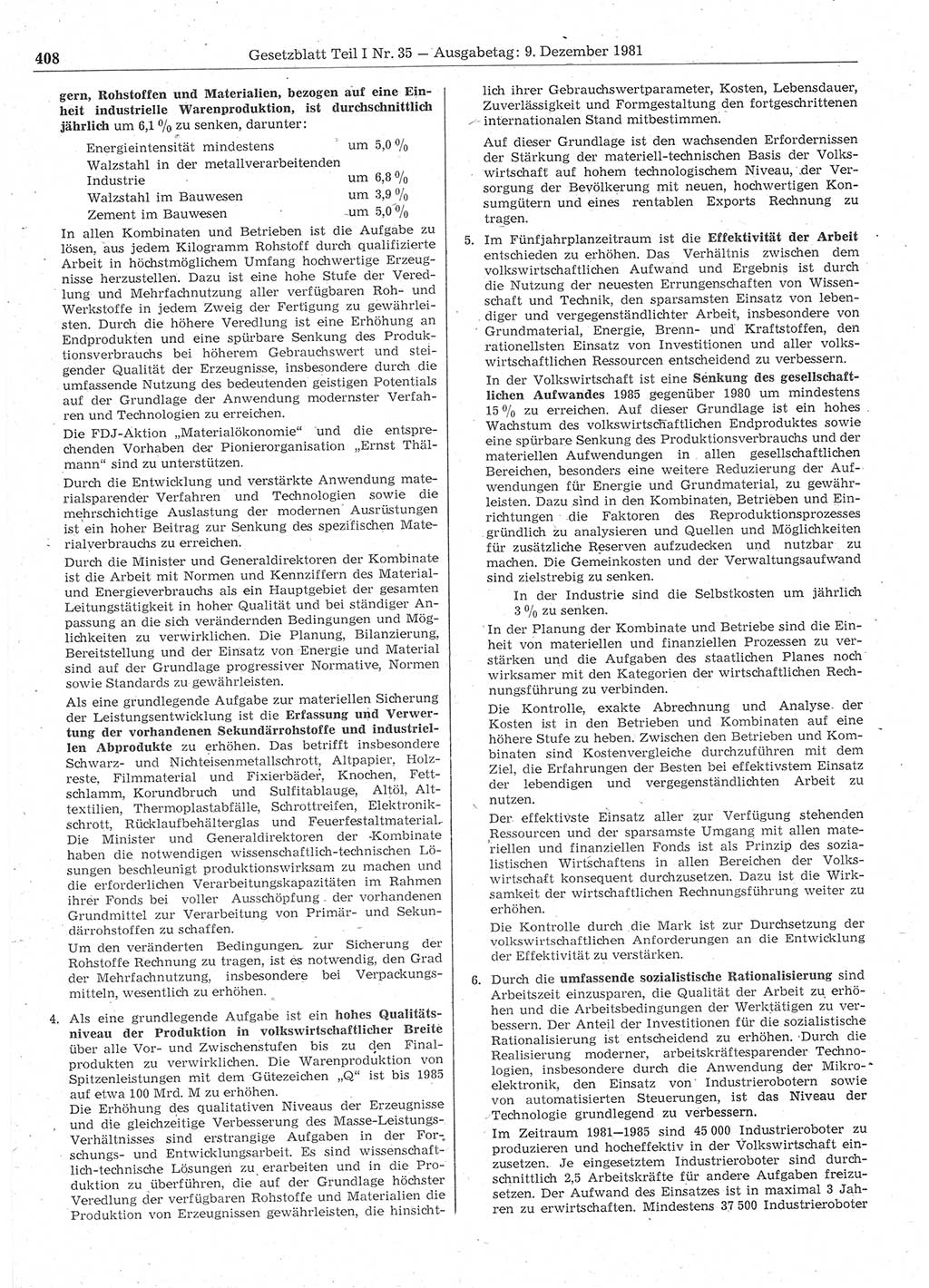 Gesetzblatt (GBl.) der Deutschen Demokratischen Republik (DDR) Teil Ⅰ 1981, Seite 408 (GBl. DDR Ⅰ 1981, S. 408)