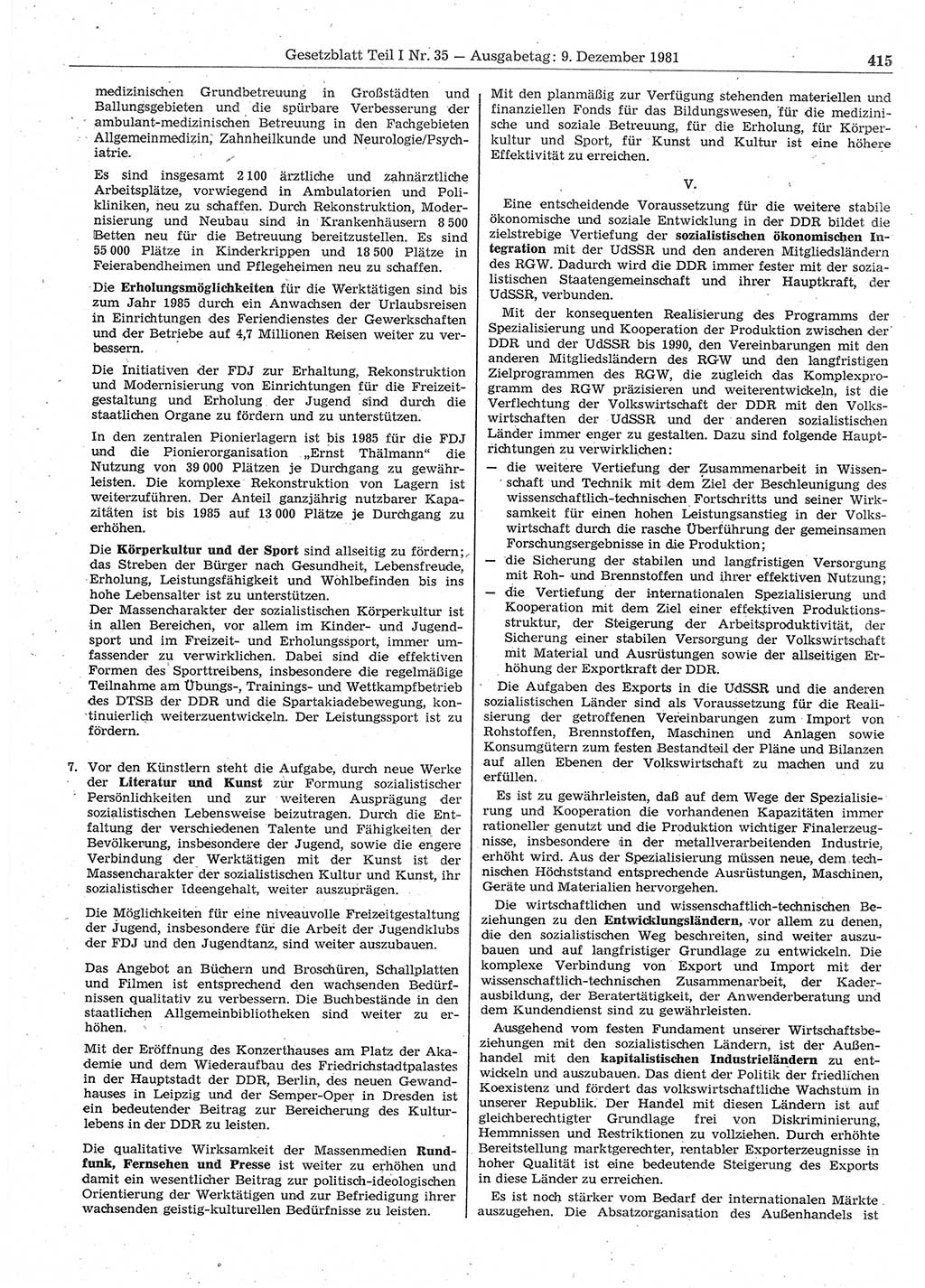 Gesetzblatt (GBl.) der Deutschen Demokratischen Republik (DDR) Teil Ⅰ 1981, Seite 415 (GBl. DDR Ⅰ 1981, S. 415)