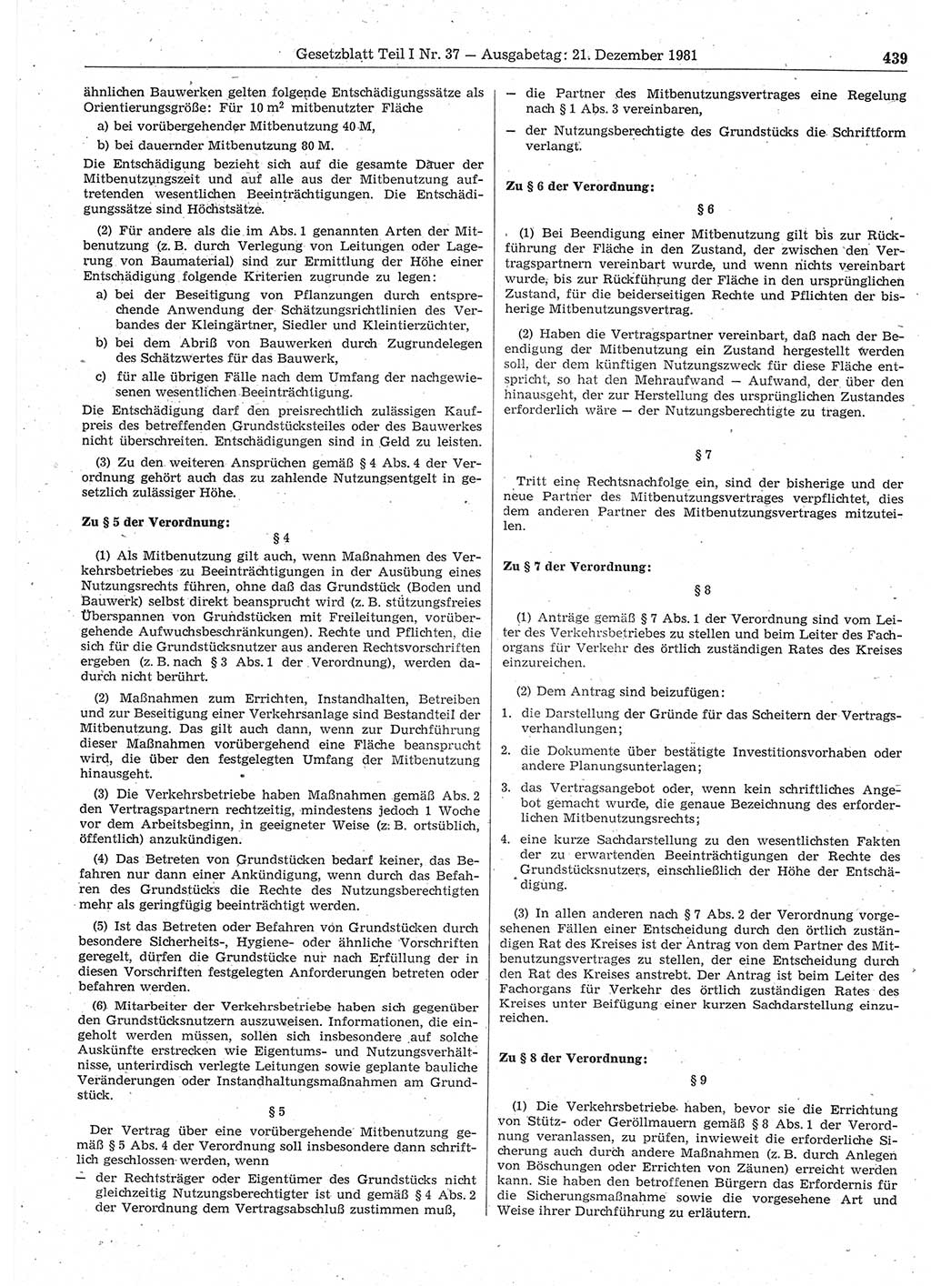Gesetzblatt (GBl.) der Deutschen Demokratischen Republik (DDR) Teil Ⅰ 1981, Seite 439 (GBl. DDR Ⅰ 1981, S. 439)