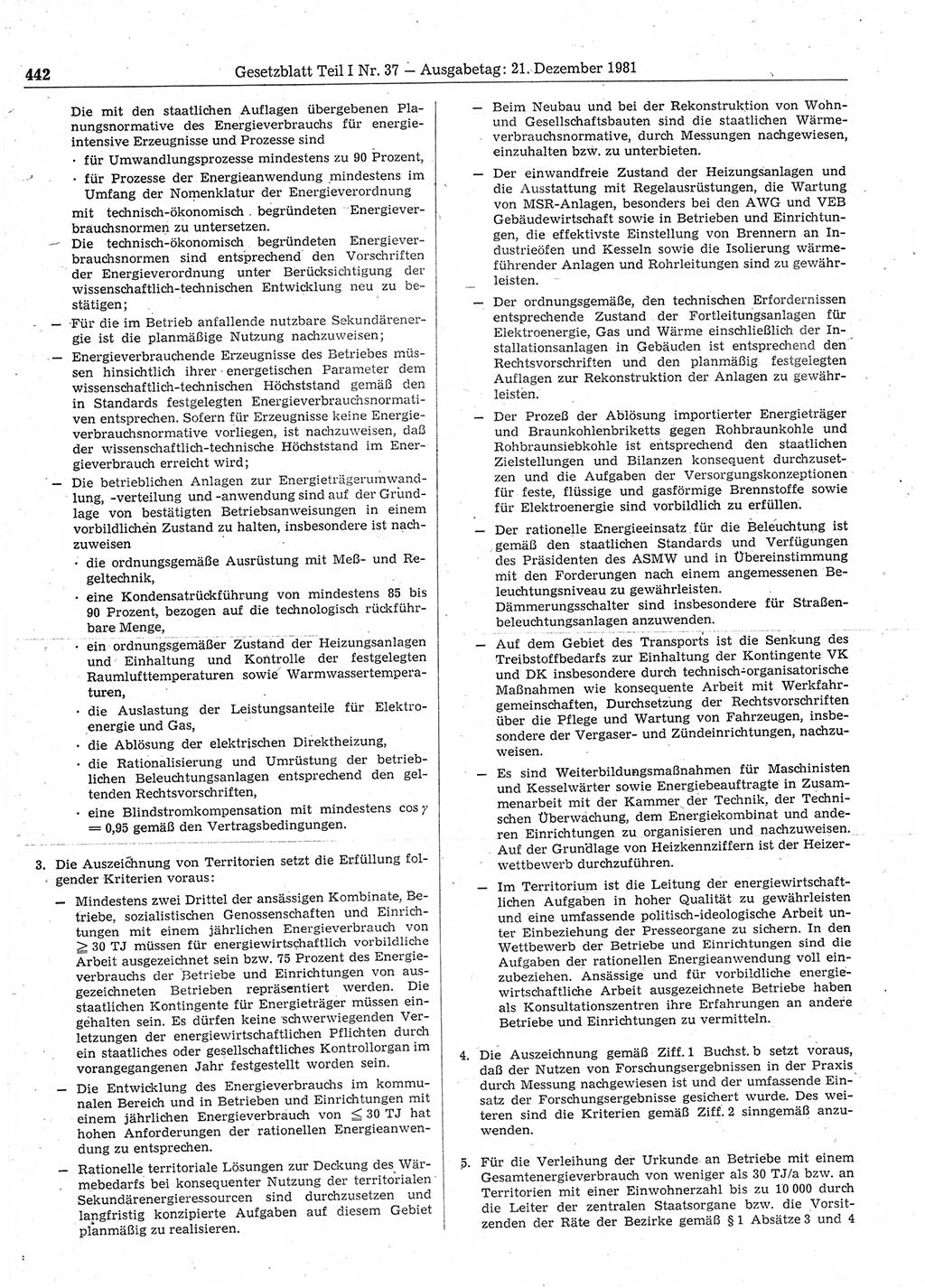 Gesetzblatt (GBl.) der Deutschen Demokratischen Republik (DDR) Teil Ⅰ 1981, Seite 442 (GBl. DDR Ⅰ 1981, S. 442)