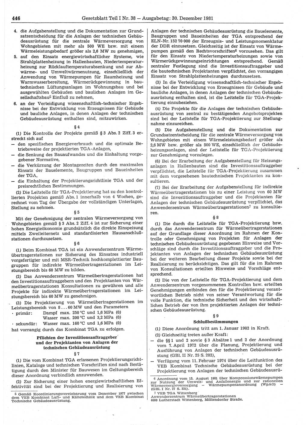 Gesetzblatt (GBl.) der Deutschen Demokratischen Republik (DDR) Teil Ⅰ 1981, Seite 446 (GBl. DDR Ⅰ 1981, S. 446)