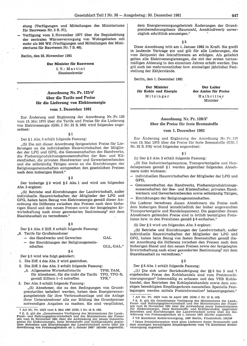 Gesetzblatt (GBl.) der Deutschen Demokratischen Republik (DDR) Teil Ⅰ 1981, Seite 447 (GBl. DDR Ⅰ 1981, S. 447)