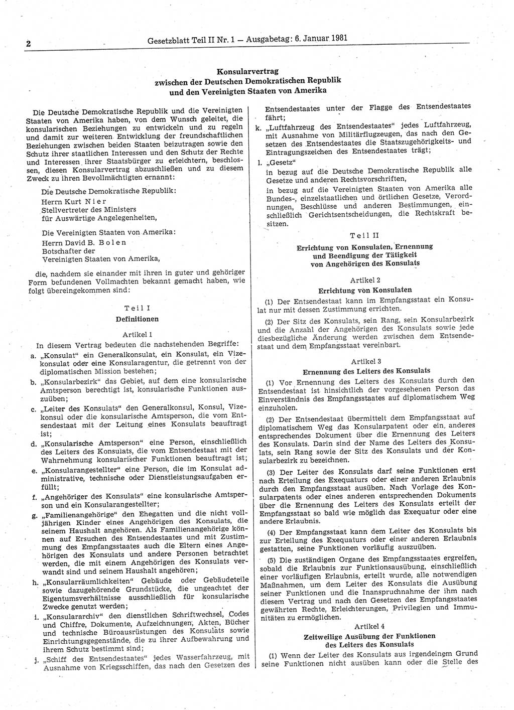 Gesetzblatt (GBl.) der Deutschen Demokratischen Republik (DDR) Teil ⅠⅠ 1981, Seite 2 (GBl. DDR ⅠⅠ 1981, S. 2)