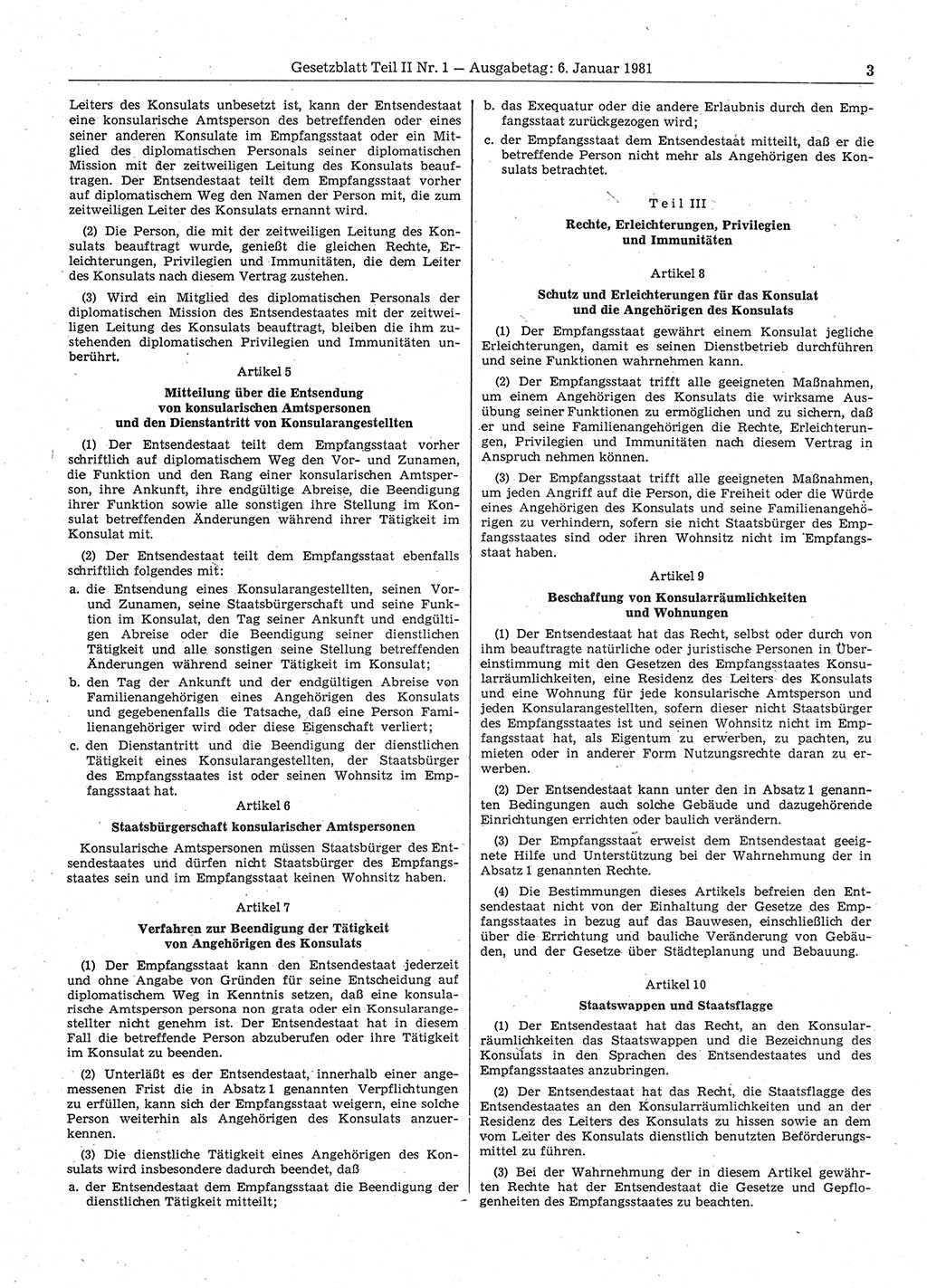 Gesetzblatt (GBl.) der Deutschen Demokratischen Republik (DDR) Teil ⅠⅠ 1981, Seite 3 (GBl. DDR ⅠⅠ 1981, S. 3)