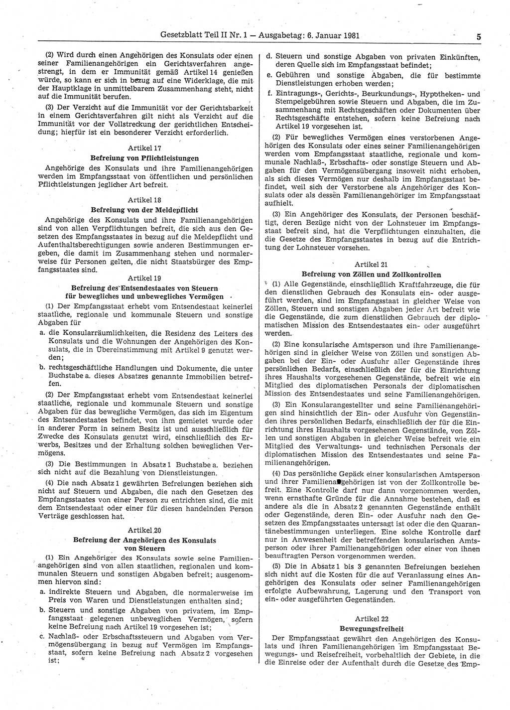 Gesetzblatt (GBl.) der Deutschen Demokratischen Republik (DDR) Teil ⅠⅠ 1981, Seite 5 (GBl. DDR ⅠⅠ 1981, S. 5)