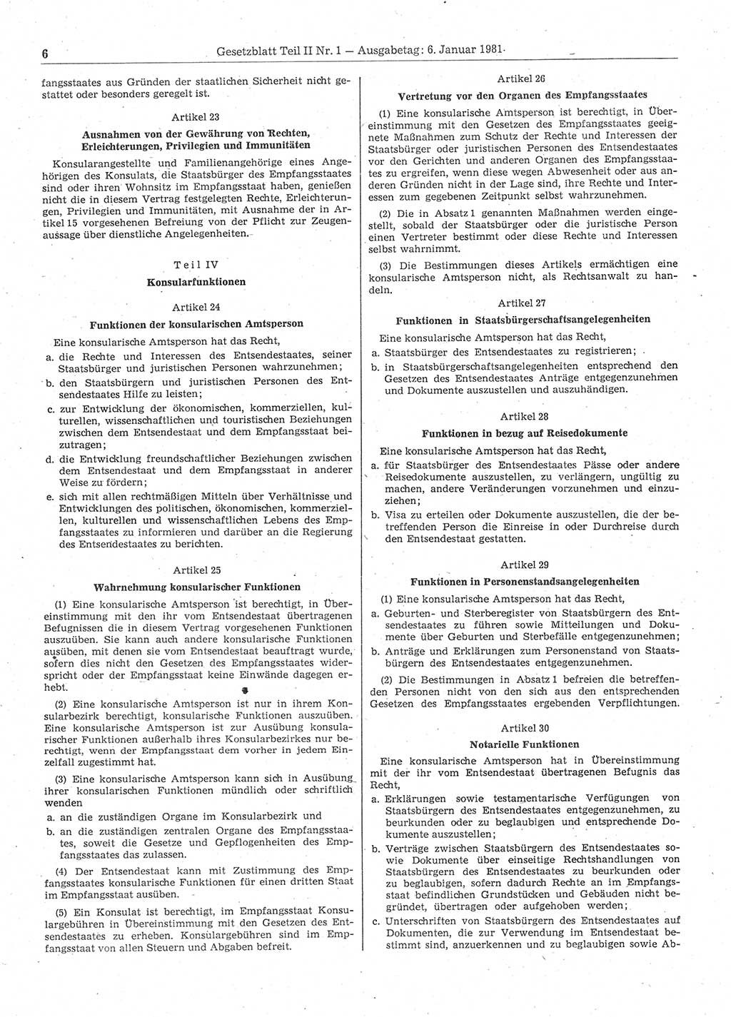 Gesetzblatt (GBl.) der Deutschen Demokratischen Republik (DDR) Teil ⅠⅠ 1981, Seite 6 (GBl. DDR ⅠⅠ 1981, S. 6)