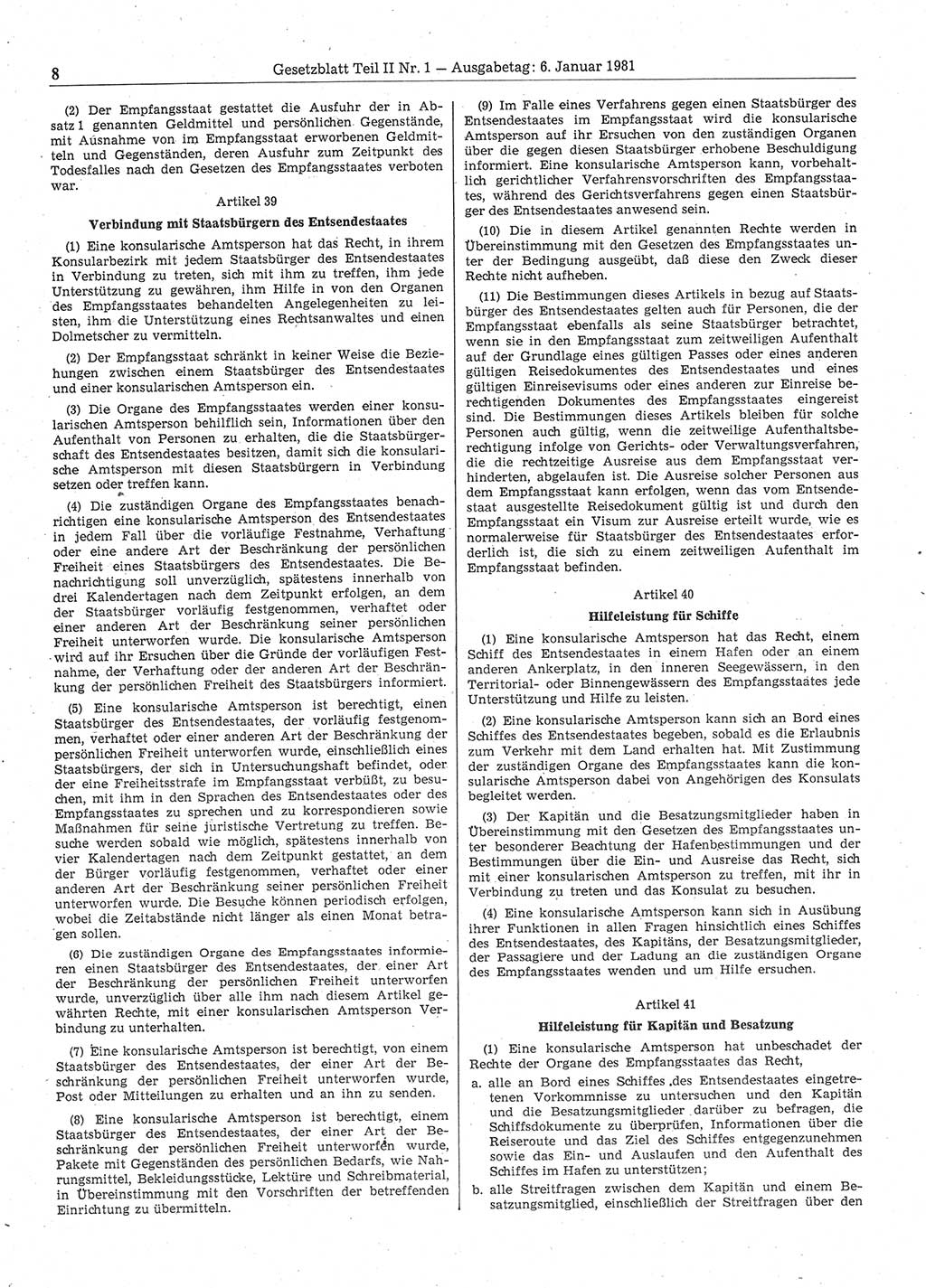 Gesetzblatt (GBl.) der Deutschen Demokratischen Republik (DDR) Teil ⅠⅠ 1981, Seite 8 (GBl. DDR ⅠⅠ 1981, S. 8)