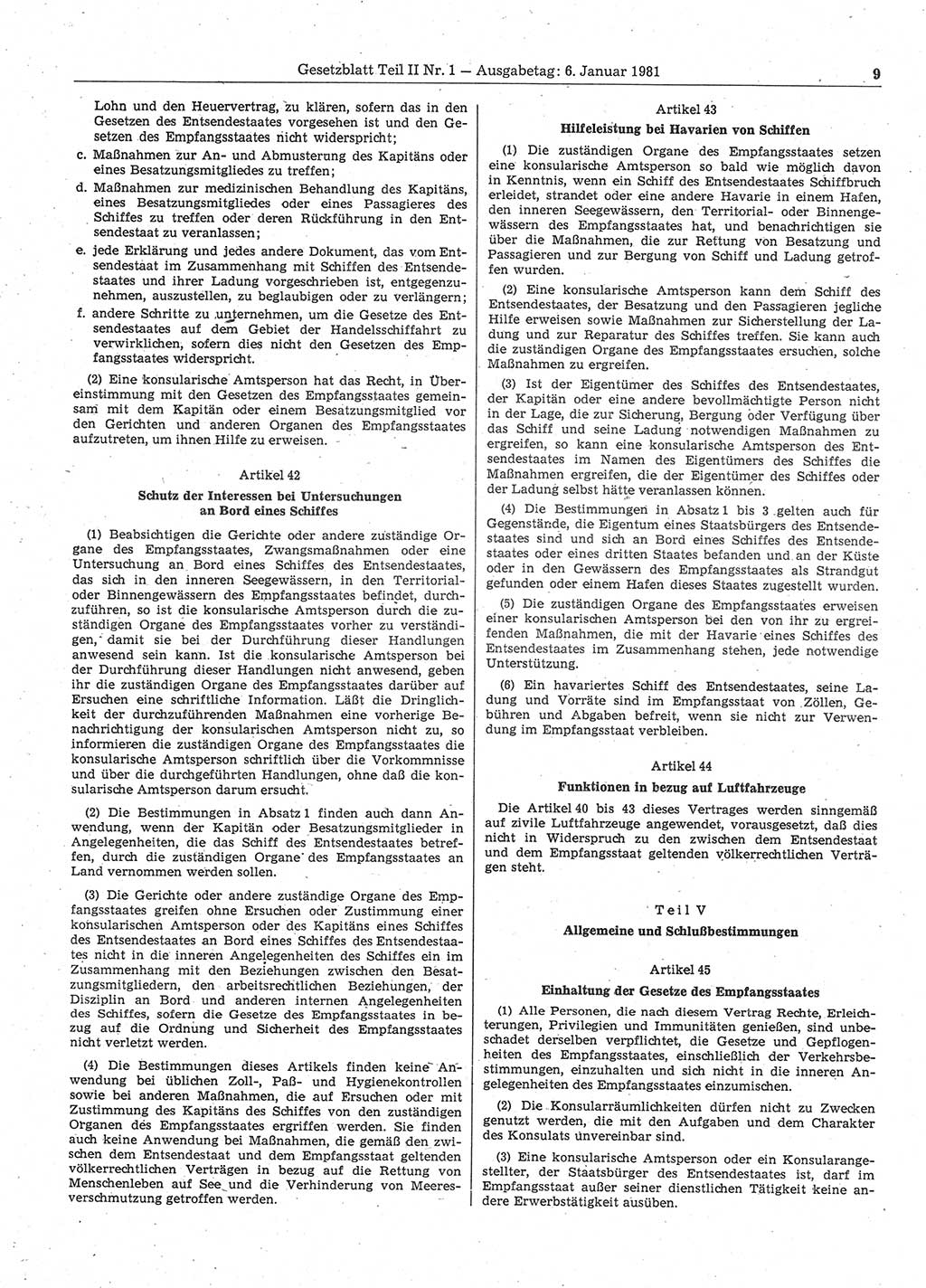 Gesetzblatt (GBl.) der Deutschen Demokratischen Republik (DDR) Teil ⅠⅠ 1981, Seite 9 (GBl. DDR ⅠⅠ 1981, S. 9)