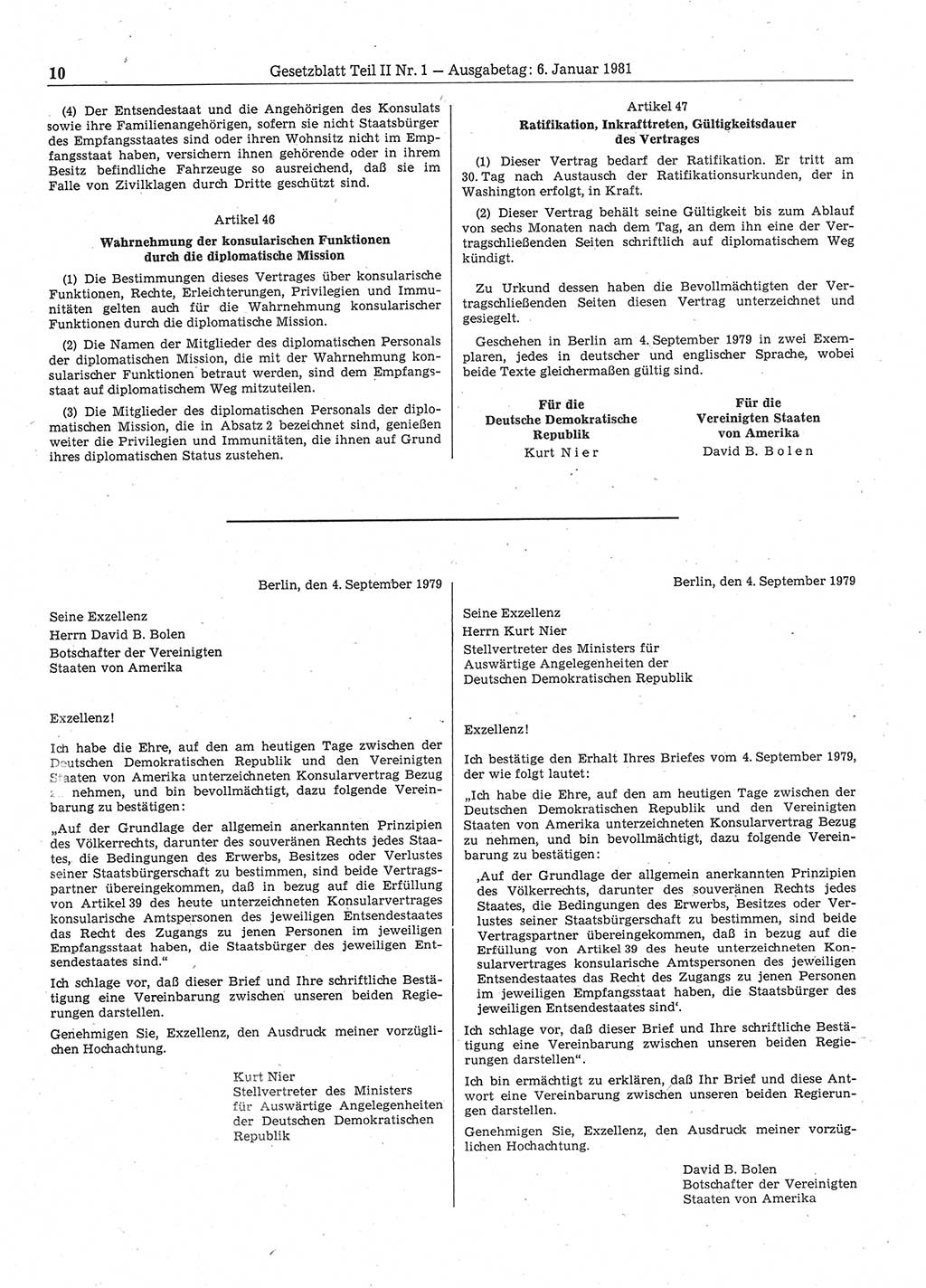 Gesetzblatt (GBl.) der Deutschen Demokratischen Republik (DDR) Teil ⅠⅠ 1981, Seite 10 (GBl. DDR ⅠⅠ 1981, S. 10)