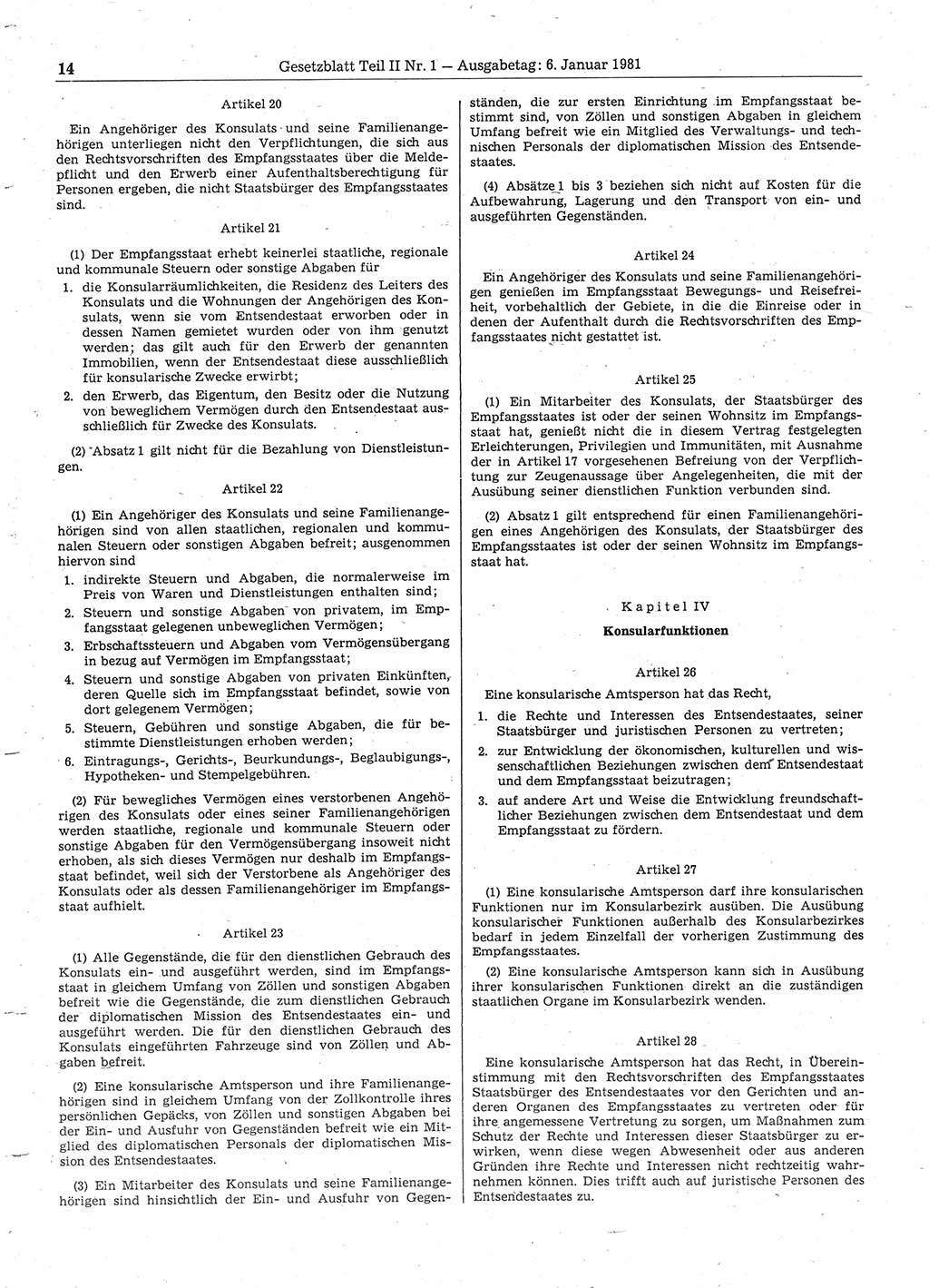 Gesetzblatt (GBl.) der Deutschen Demokratischen Republik (DDR) Teil ⅠⅠ 1981, Seite 14 (GBl. DDR ⅠⅠ 1981, S. 14)