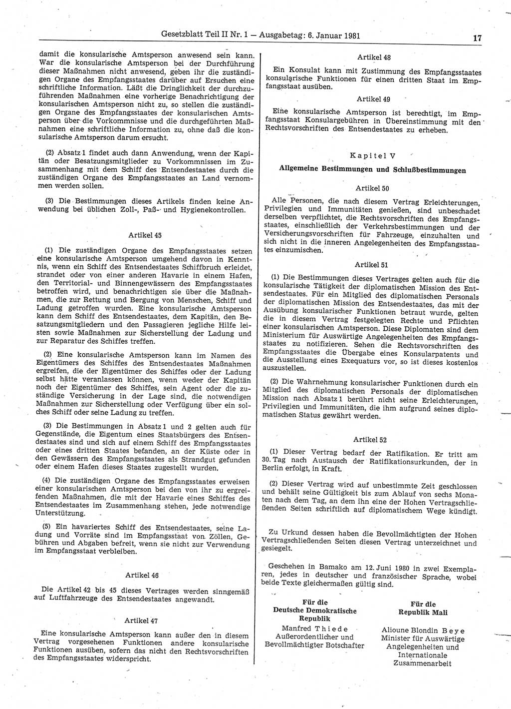 Gesetzblatt (GBl.) der Deutschen Demokratischen Republik (DDR) Teil ⅠⅠ 1981, Seite 17 (GBl. DDR ⅠⅠ 1981, S. 17)