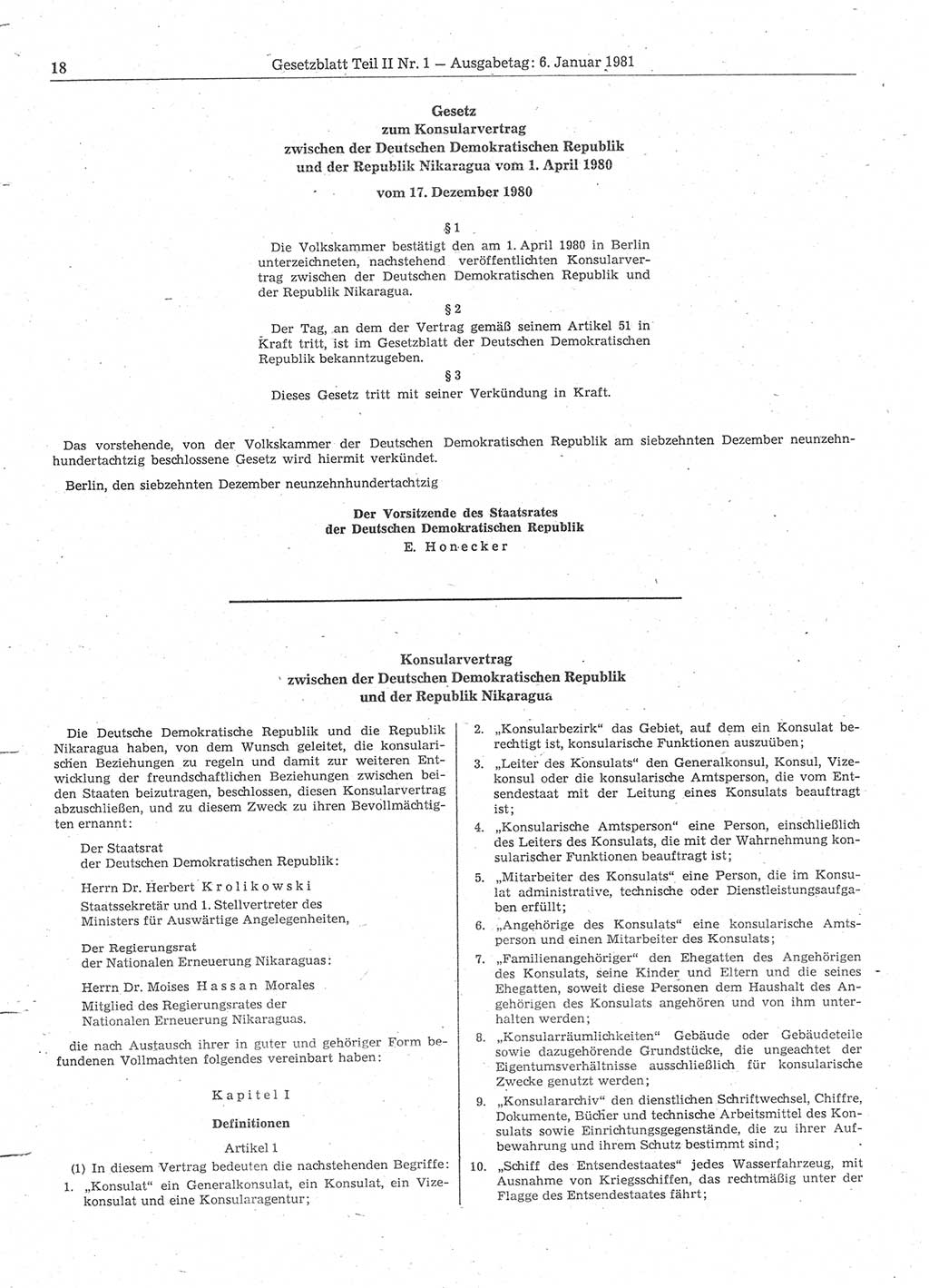 Gesetzblatt (GBl.) der Deutschen Demokratischen Republik (DDR) Teil ⅠⅠ 1981, Seite 18 (GBl. DDR ⅠⅠ 1981, S. 18)