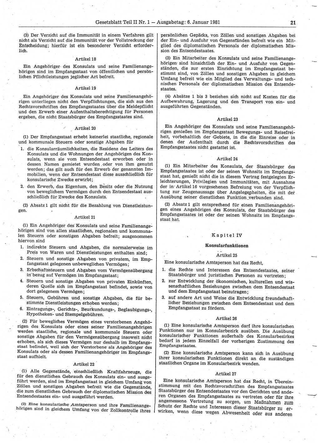 Gesetzblatt (GBl.) der Deutschen Demokratischen Republik (DDR) Teil ⅠⅠ 1981, Seite 21 (GBl. DDR ⅠⅠ 1981, S. 21)