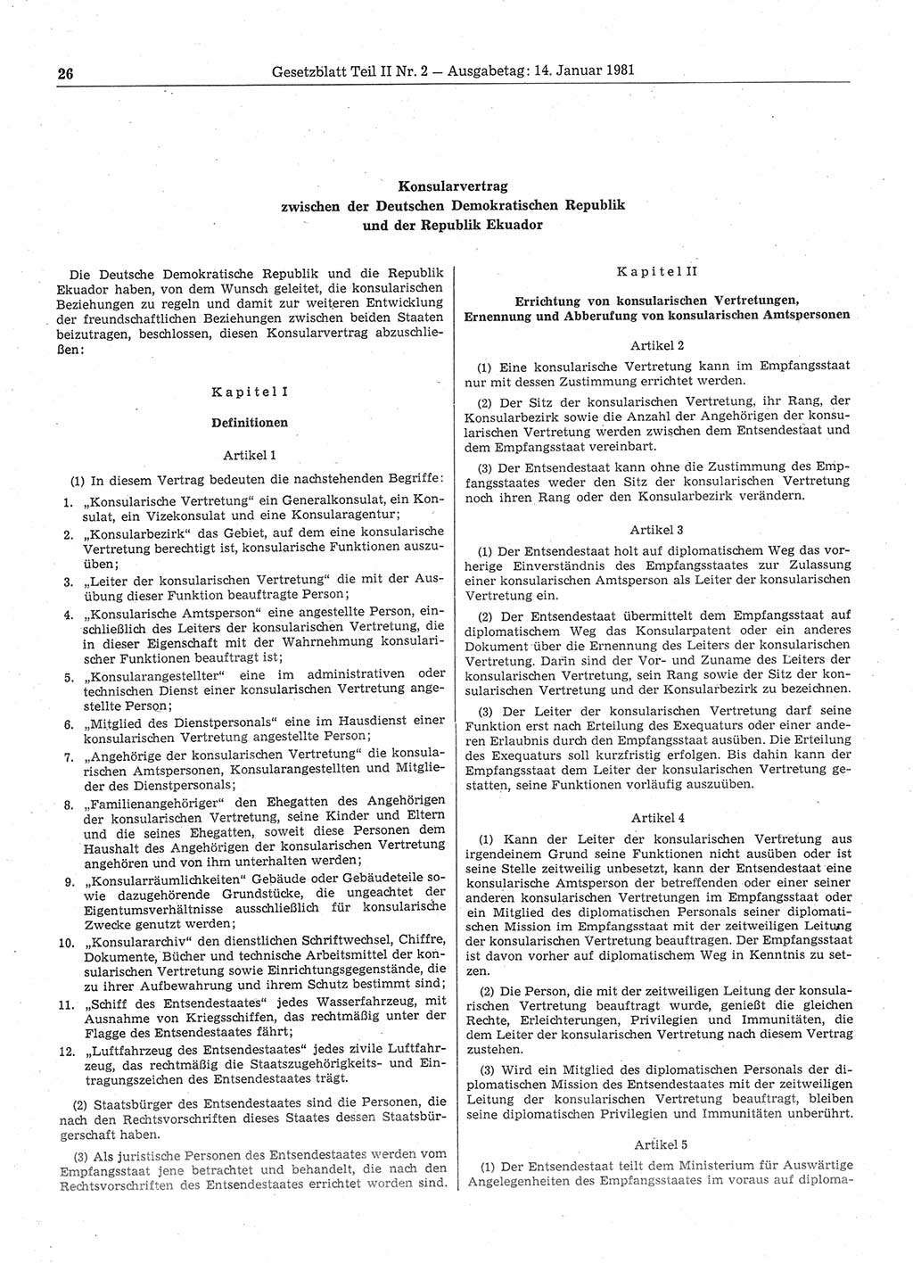 Gesetzblatt (GBl.) der Deutschen Demokratischen Republik (DDR) Teil ⅠⅠ 1981, Seite 26 (GBl. DDR ⅠⅠ 1981, S. 26)