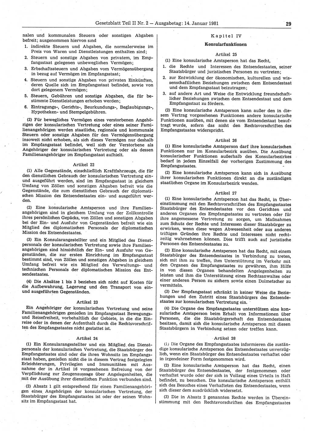 Gesetzblatt (GBl.) der Deutschen Demokratischen Republik (DDR) Teil ⅠⅠ 1981, Seite 29 (GBl. DDR ⅠⅠ 1981, S. 29)