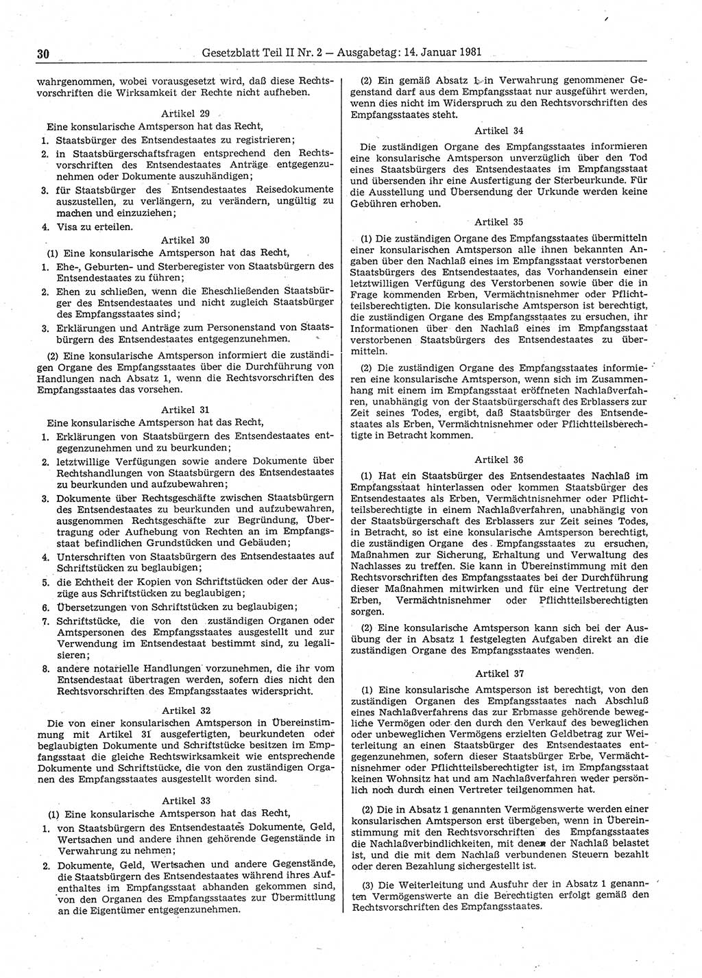Gesetzblatt (GBl.) der Deutschen Demokratischen Republik (DDR) Teil ⅠⅠ 1981, Seite 30 (GBl. DDR ⅠⅠ 1981, S. 30)