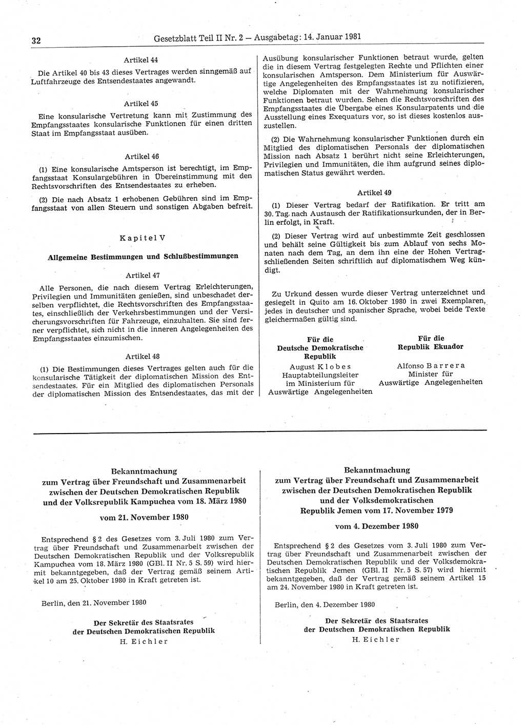 Gesetzblatt (GBl.) der Deutschen Demokratischen Republik (DDR) Teil ⅠⅠ 1981, Seite 32 (GBl. DDR ⅠⅠ 1981, S. 32)