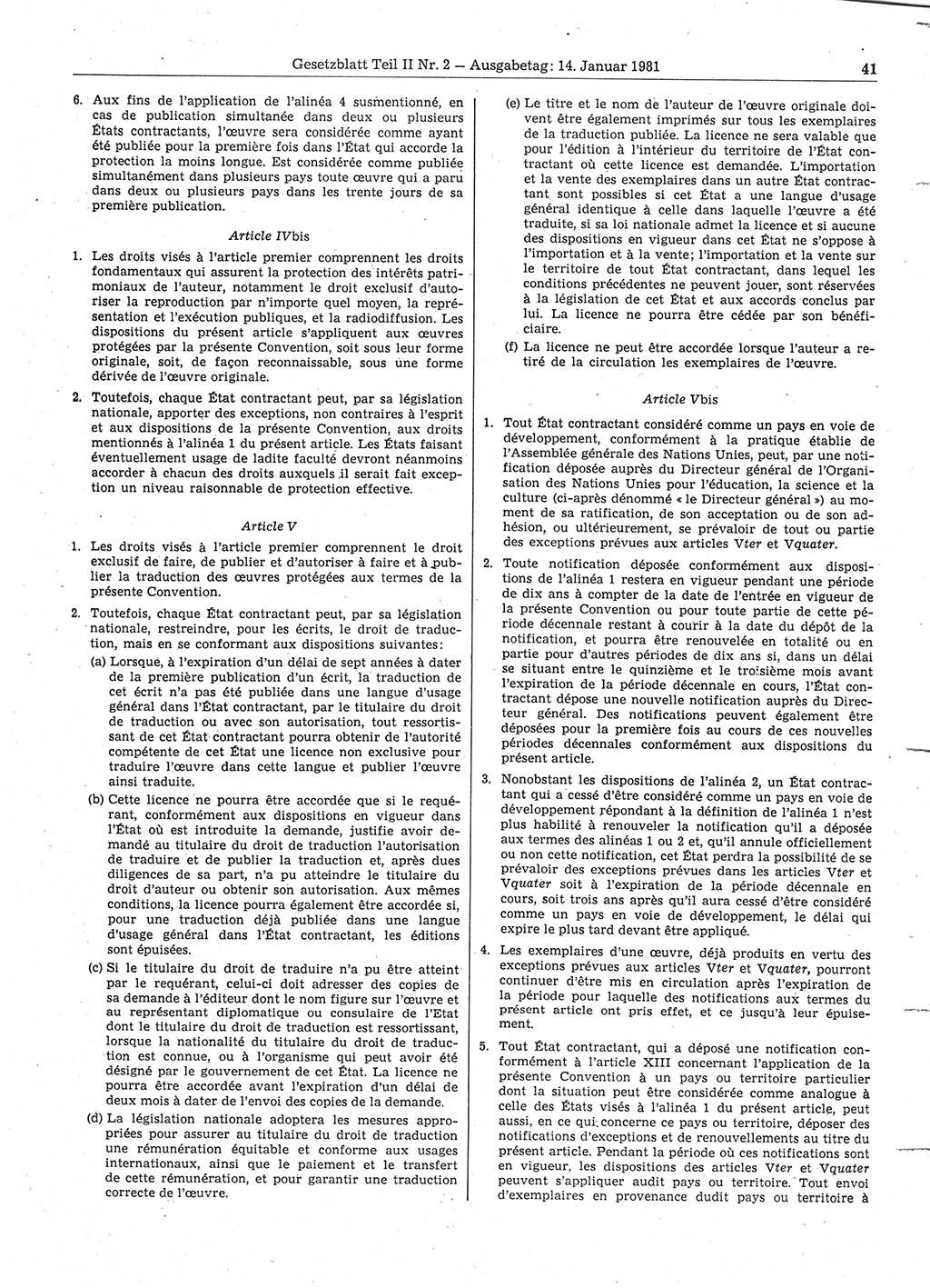 Gesetzblatt (GBl.) der Deutschen Demokratischen Republik (DDR) Teil ⅠⅠ 1981, Seite 41 (GBl. DDR ⅠⅠ 1981, S. 41)